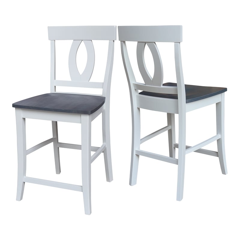 Verona Solid Wood Counter height Stool in White and Heather Gray