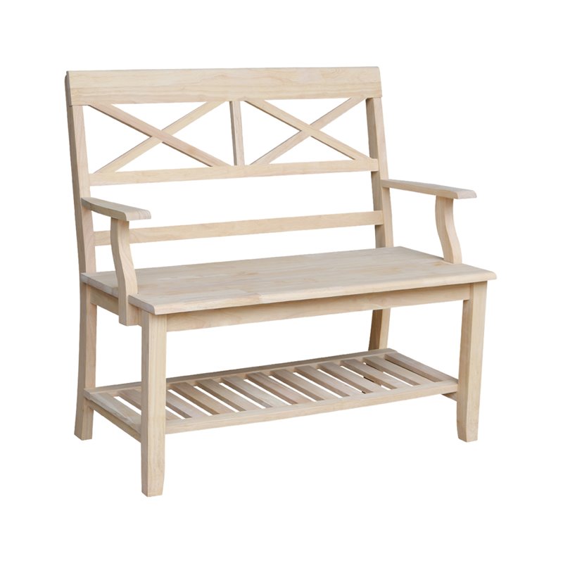 International Concepts Double X-Back Bench With Arms and Shelf