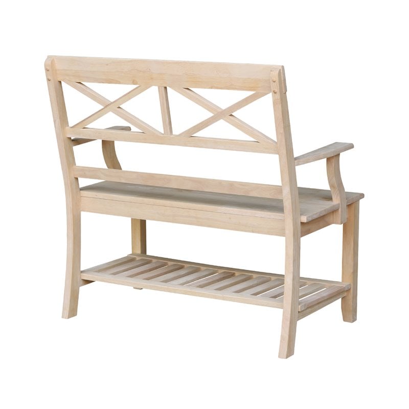 International Concepts Double X-Back Bench With Arms and Shelf