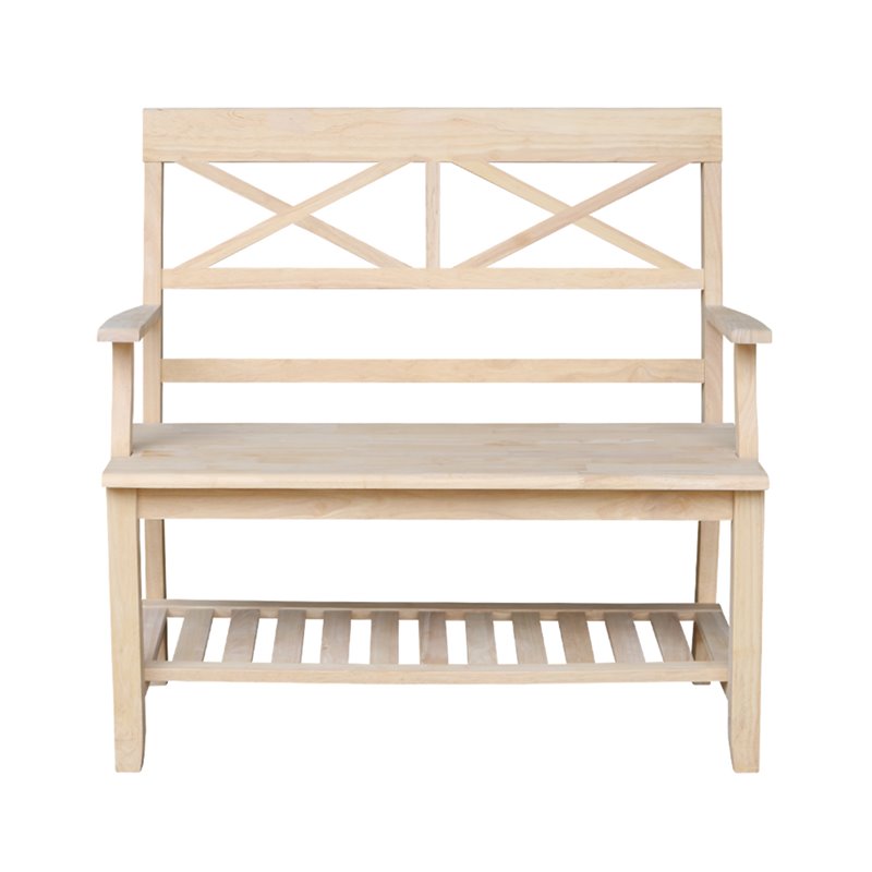 International Concepts Double X-Back Bench With Arms and Shelf