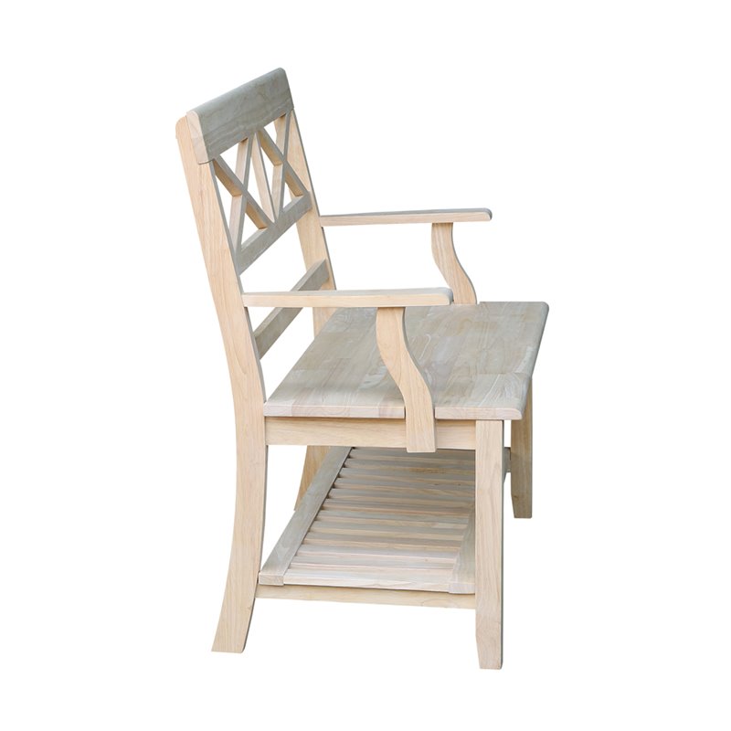 International Concepts Double X-Back Bench With Arms and Shelf