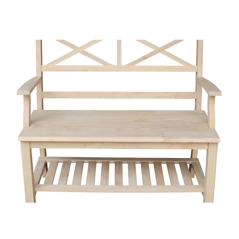 International Concepts Double X-Back Bench With Arms and Shelf