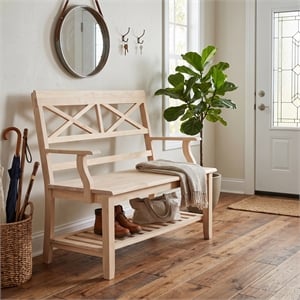 International Concepts Double X-Back Bench With Arms and Shelf