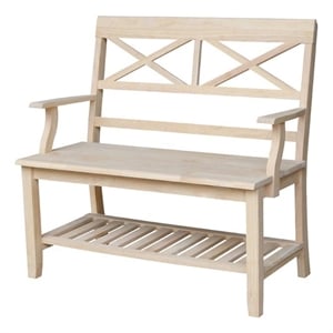 International Concepts Double X-Back Bench With Arms and Shelf