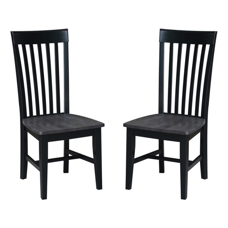 Set of Two Cosmo Tall Solid Wood Mission Chairs in Coal Black/Washed Black