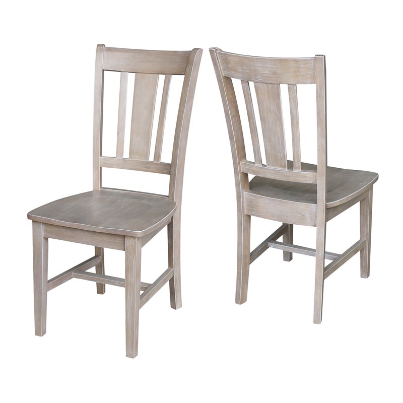 Set of Two San Remo Solid Wood Splatback Chairs in Washed Gray Taupe