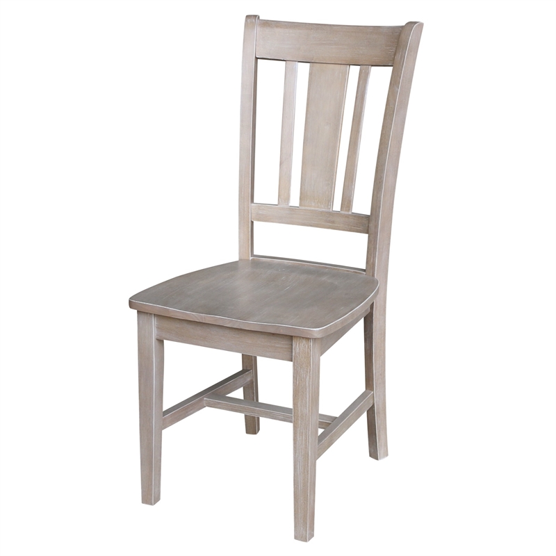 Set of Two San Remo Solid Wood Splatback Chairs in Washed Gray Taupe