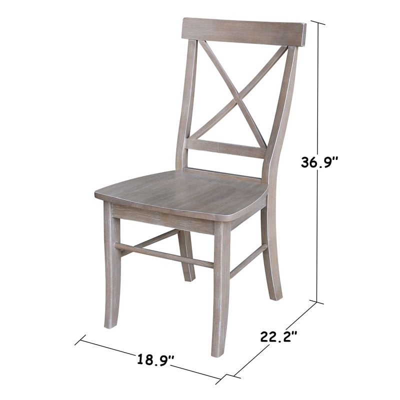 Set of Two X-Back Chairs  with Solid Wood Seats in Washed Gray Taupe