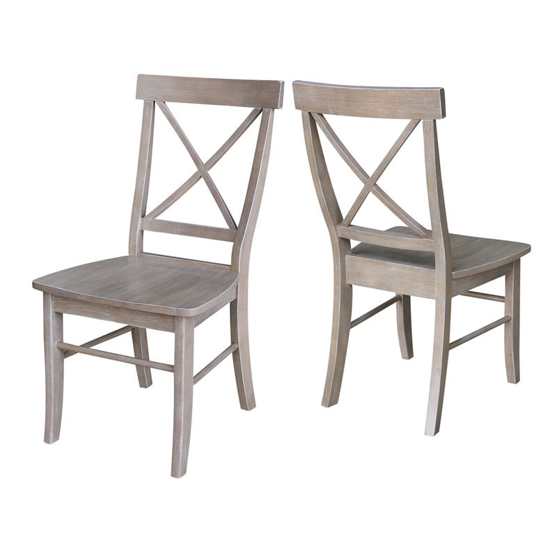 Set of Two X-Back Chairs  with Solid Wood Seats in Washed Gray Taupe