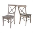 Set of Two X-Back Chairs  with Solid Wood Seats in Washed Gray Taupe