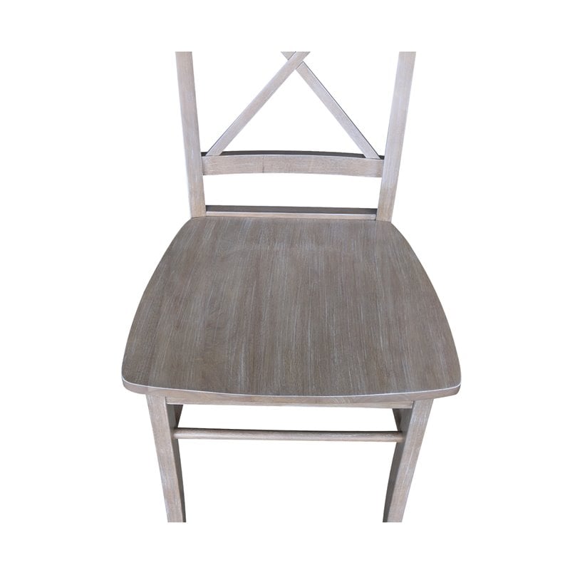 Set of Two X-Back Chairs  with Solid Wood Seats in Washed Gray Taupe