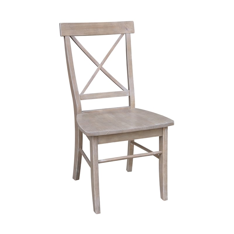 Set of Two X-Back Chairs  with Solid Wood Seats in Washed Gray Taupe