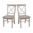Set of Two X-Back Chairs  with Solid Wood Seats in Washed Gray Taupe