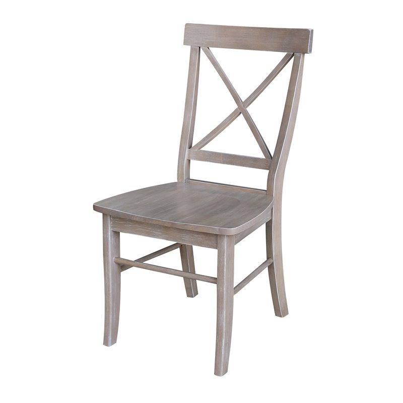 Set of Two XBack Chairs with Solid Wood Seats in Washed Gray Taupe