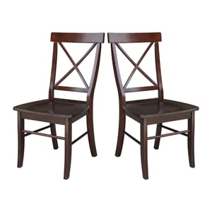 Set of Two X-Back Chairs with Solid Wood Seats in Rich Mocha