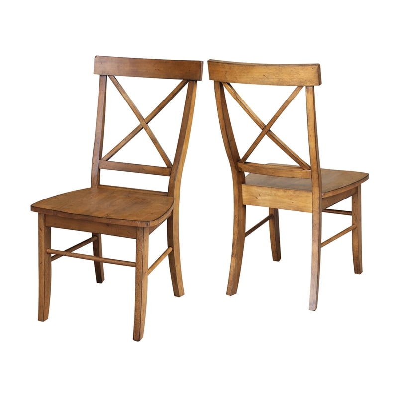 International Concepts Set of Two X-Back Chairs  with Solid Wood Seats in Pecan