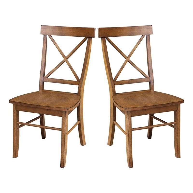 International Concepts Set of Two X-Back Chairs  with Solid Wood Seats in Pecan