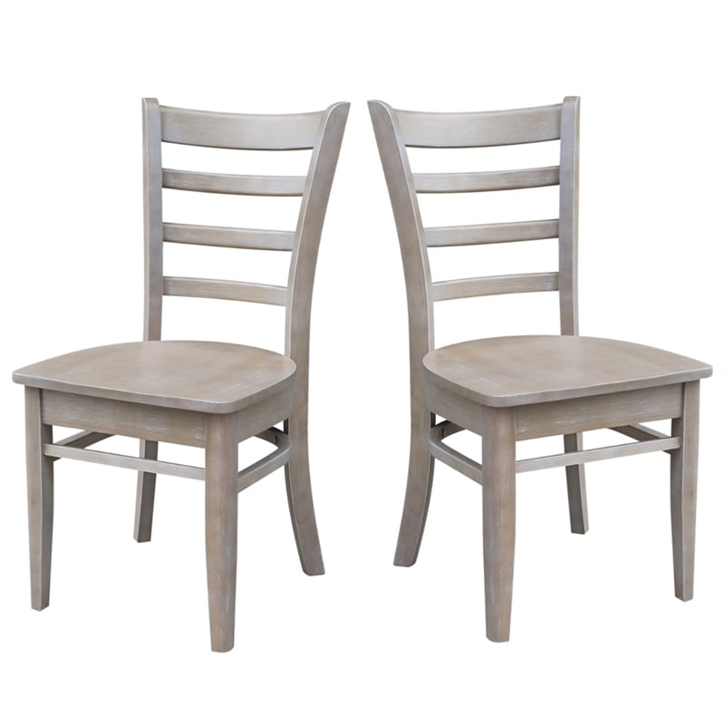 Set of Two Solid Wood Emily Side Chairs in Washed Gray Taupe