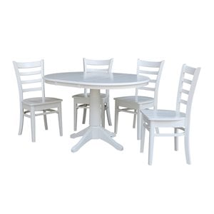 36&quot Round Extension Solid Wood Dining Table With 4 Emily Chairs in White