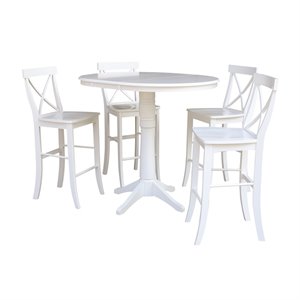 36&quot Round Extension Dining Table 42.1&quotH With 4 X-Back Bar height Stools