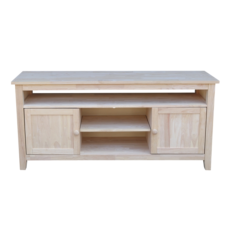 International Concepts Entertainment Solid Wood TV Stand with 2 Doors-Unfinished