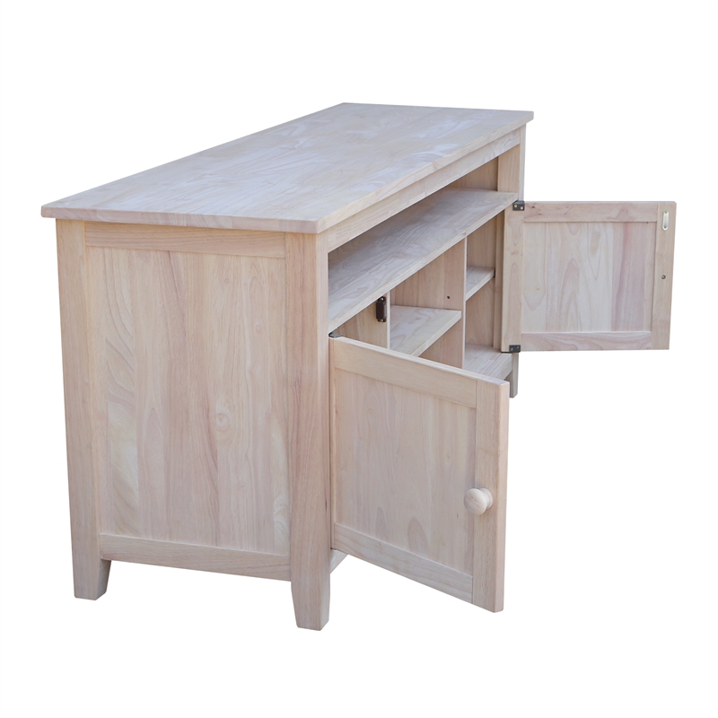 International Concepts Entertainment Solid Wood TV Stand with 2 Doors-Unfinished