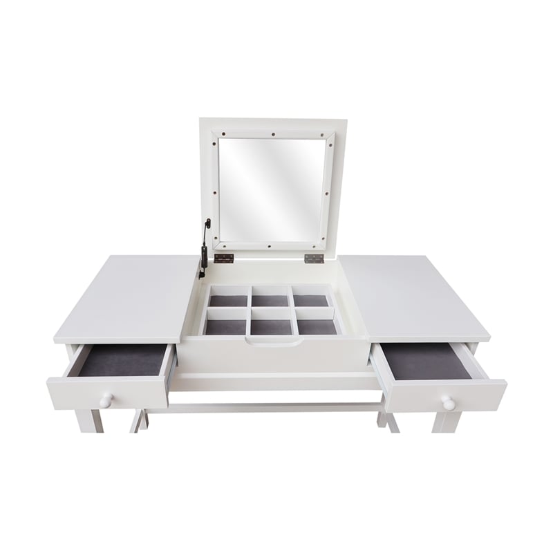 International Concepts Solid Wood Vanity Table With Bench in White