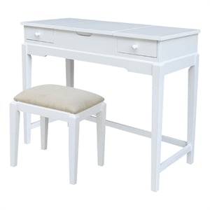 International Concepts Solid Wood Vanity Table With Bench in White