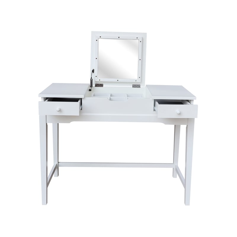 International Concepts Solid Wood Vanity Table With Bench in White