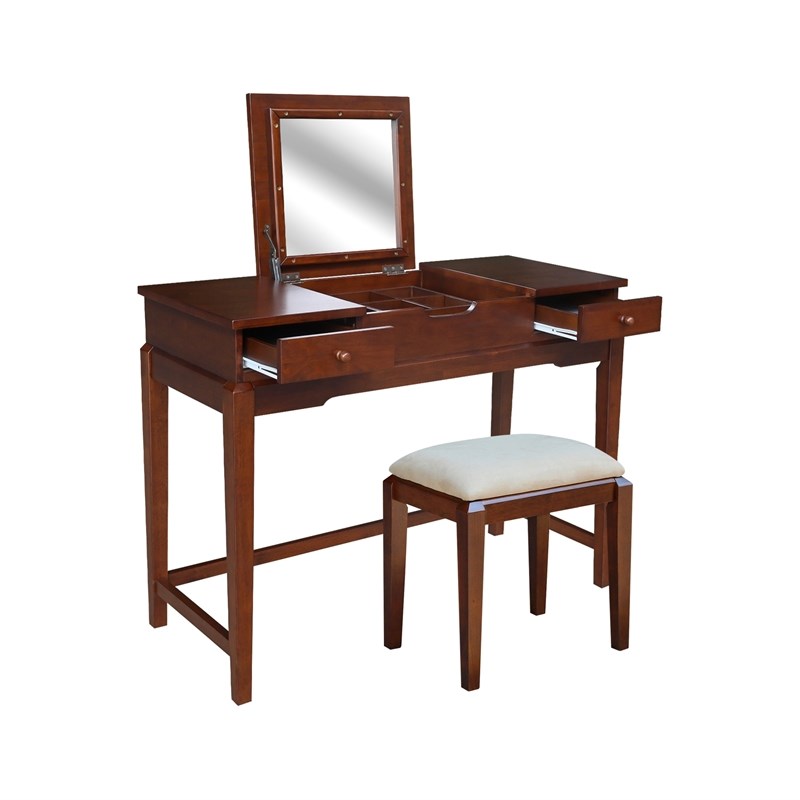 International Coincepts Solid Wood Vanity Table With Bench in Espresso