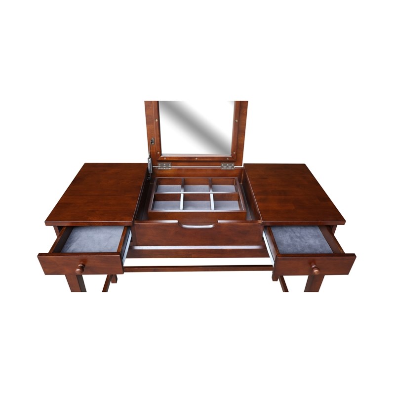 International Coincepts Solid Wood Vanity Table With Bench in Espresso