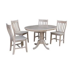 36&quot Round Extension Wood Dining Table With 4 Cafe Chairs in Washed Gray Taupe