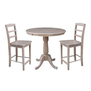 36&quot Round Extension Dining Table 35.3&quotH With 2 Madrid Counter height Stools