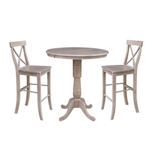 36&quot Round Extension Dining Table 41.3&quotH With 2 X-Back Bar height Stools