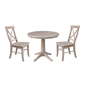 International Concepts 36&quot Round Extension Dining Table With 2 X-Back Chairs