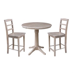 36&quot Round Extension Dining Table 36.1&quotH With 2 Madrid Counter height Stools