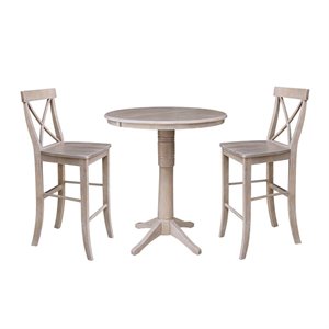 36&quot Round Extension Dining Table 42.1&quotH With 2 X-Back Bar height Stools