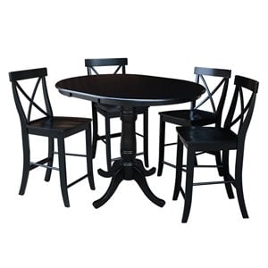 36&quot Round Extension Dining Table 35.3&quotH With 4 X-Back Counter height Stools
