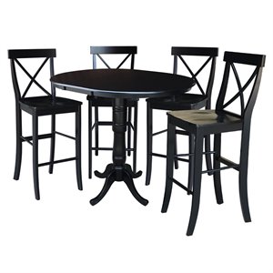 36&quot Round Extension Dining Table 41.3&quotH With 4 X-Back Bar height Stools