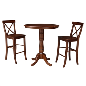 36&quot Round Top Pedestal Ext Table Bar Height With 12&quot Leaf And 2 X-Back Barstools