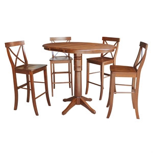 36&quot Round Extension Dining Table 40.9&quotH With 4 X-Back Bar height Stools