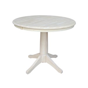 36&quot Round Top Pedestal Table With 12&quot Leaf - 28.9&quotH - Dining Height