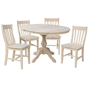 36&quot Round Extension Wood Dining Table With 4 Cafe Chairs in Unfinished