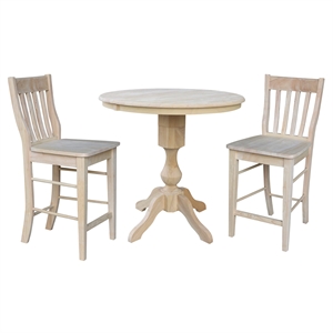 36&quot Round Extension Dining Table 34.9&quotH With 2 Cafe Counter height Stools