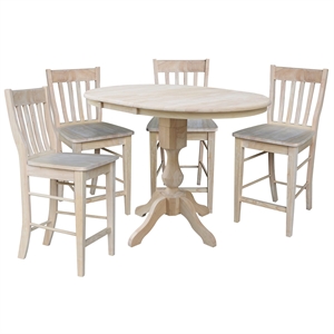 36&quot Round Extension Dining Table 34.9&quotH With 4 Cafe Counter height Stools