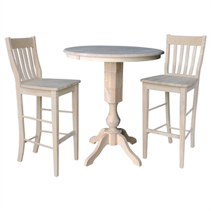 36&quot Round Extension Dining Table 40.9&quotH With 2 Cafe Bar height Stools
