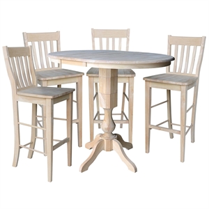 36&quot Round Extension Dining Table 40.9&quotH With 4 Cafe Bar height Stools