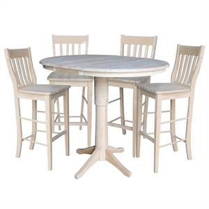 36&quot Round Extension Dining Table 40.9&quotH With 4 Cafe Bar height Stools