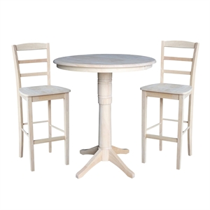 36&quot Round Extension Dining Table 40.9&quotH With 2 Madrid Bar height Stools