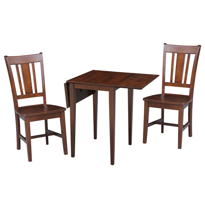 Small Wood Espresso Dual Drop Leaf Table With 2 San Remo Chairs in Espresso